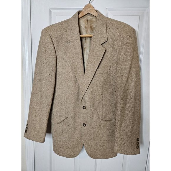 John Molloy Tan/Khaki DonegalTweed Mens 40 Pure New Wool Sport Blazer Jacket - Picture 1 of 14